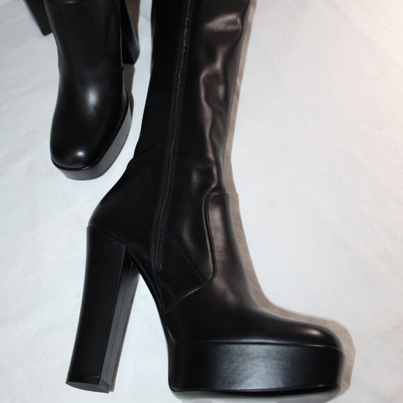 NWB Saint Laurent Taboo Platform Tall Black Leather Heels Boots Side Zip 40.5 - Picture 6 of 12